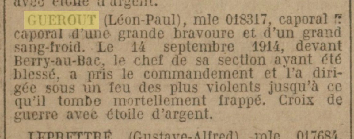 Croix de Guerre, GUEROUT Paul