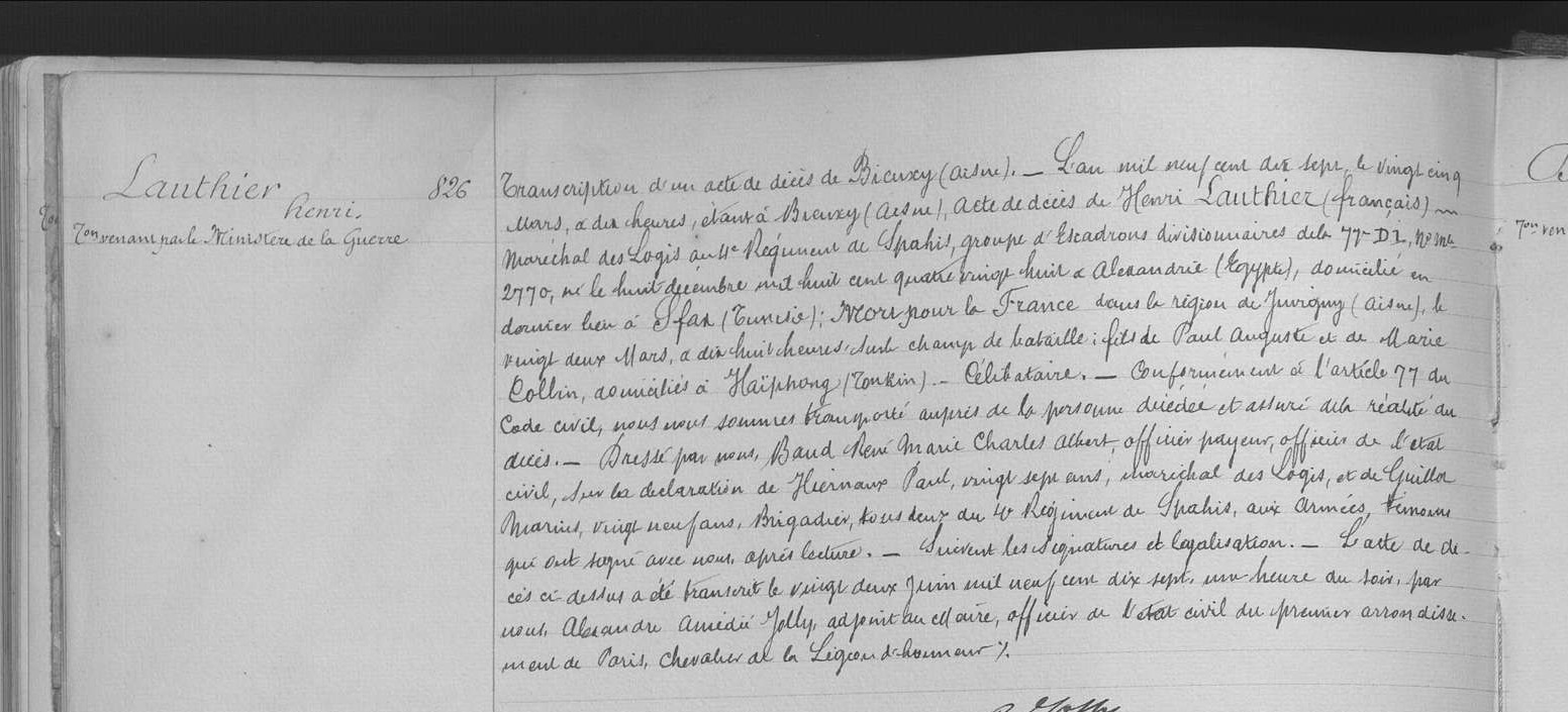 Acte de décès de Lauthier Henri