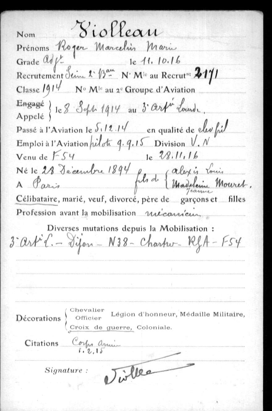Fiche aviation VIOLLEAU Roger