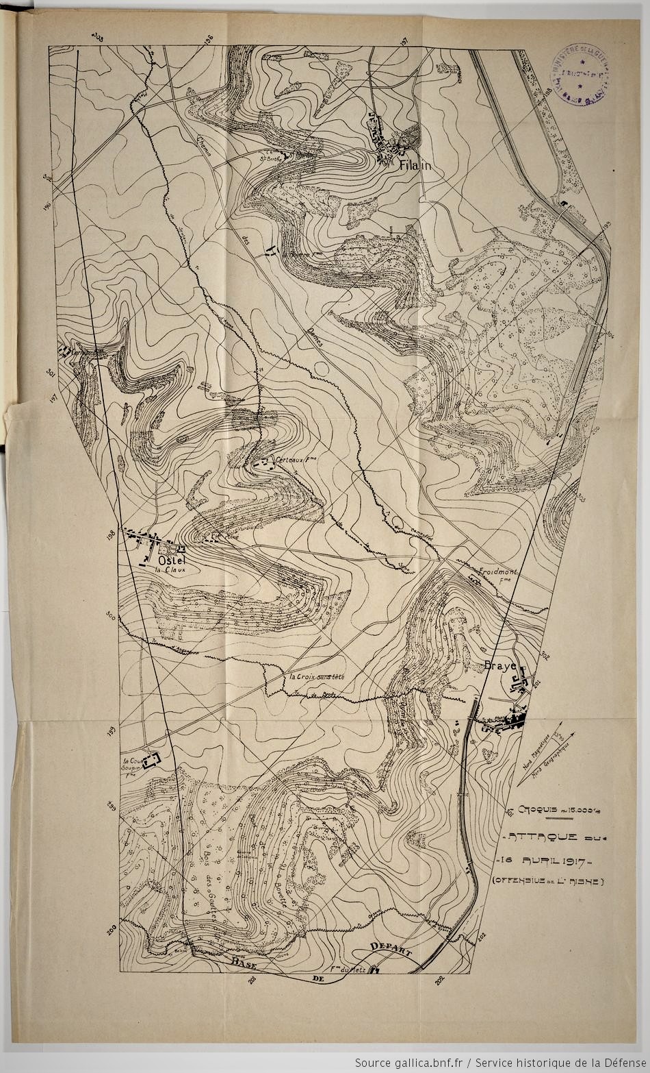 Secteur d'attaque du 106e régiment d'infanterie le 16 avril 1917 - au départ de Soupir 