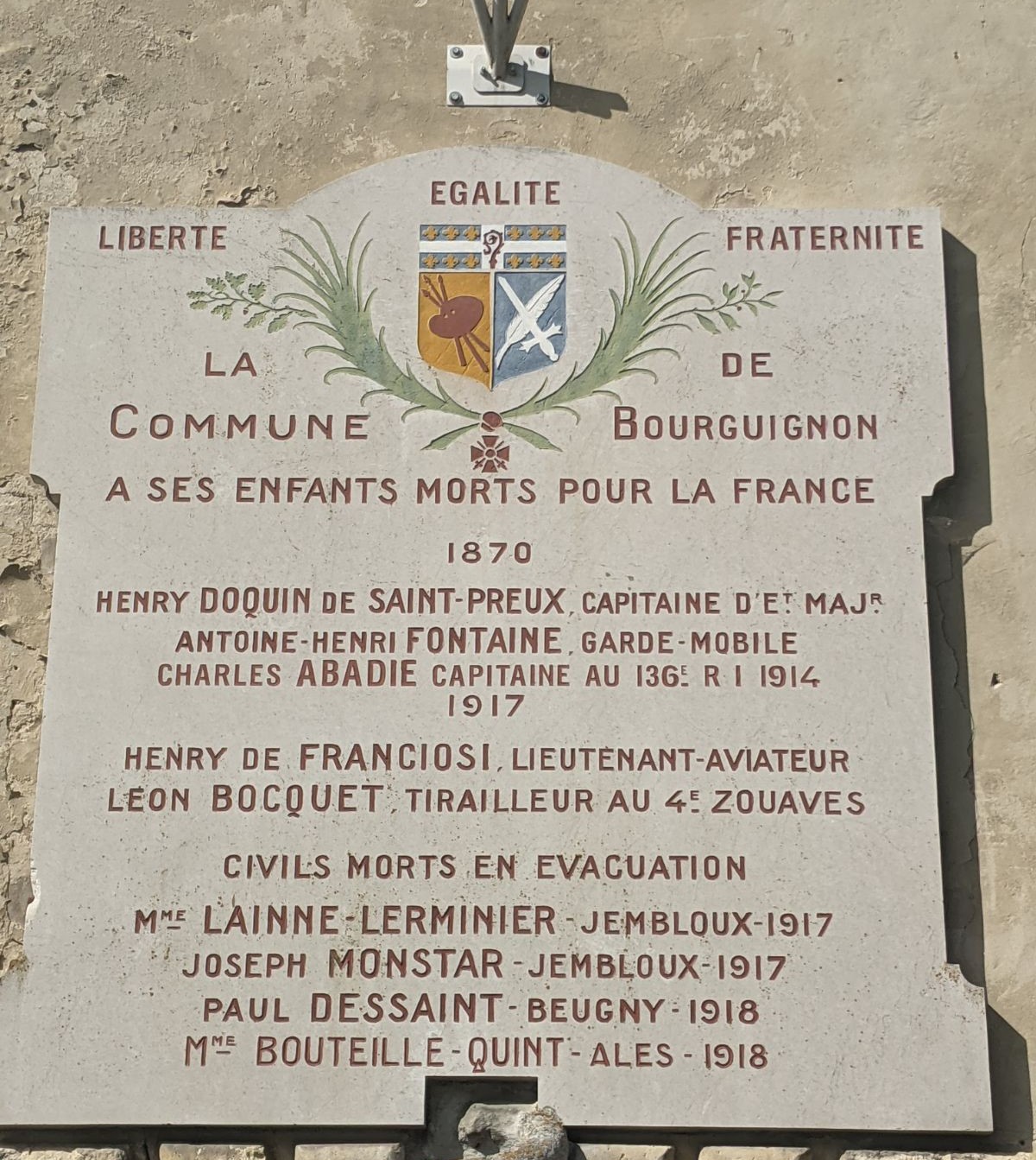 Plaque Mairie de Bourguignon sous Montbavin (Aisne)