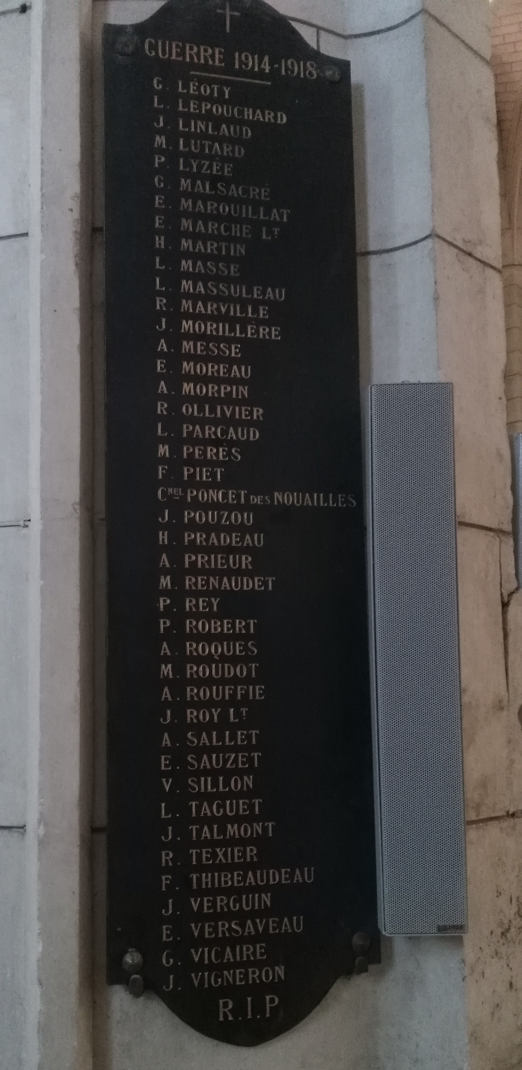 Plaque commémorative Eglise Saint-Pierre Châteauneuf sur Charente (Charente)