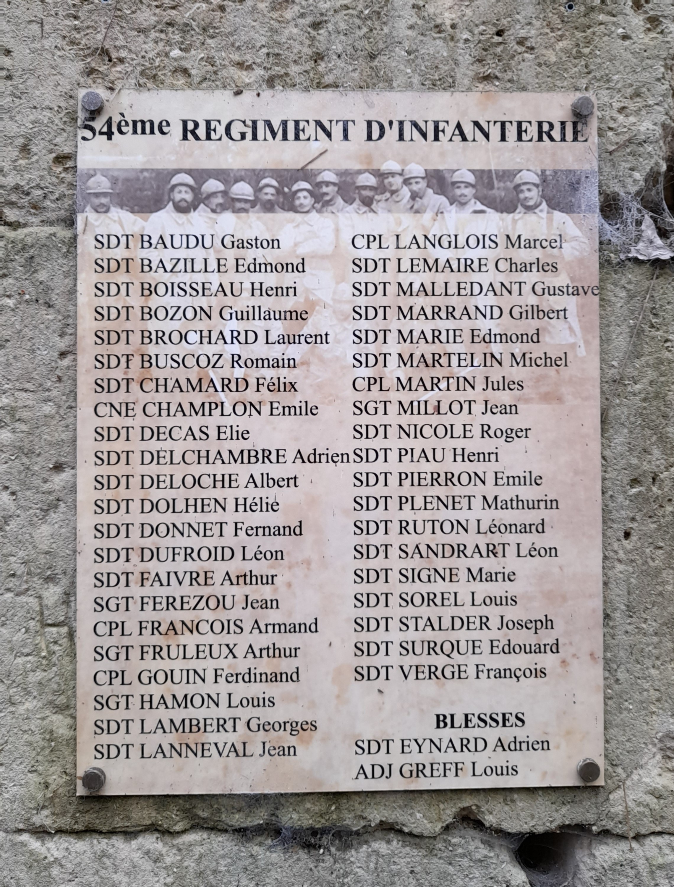 Plaque commémorative Ciry-Salsogne 54ème R.I. (Aisne) Plaque commémorative Ciry-Salsogne 54ème R.I. (Aisne)