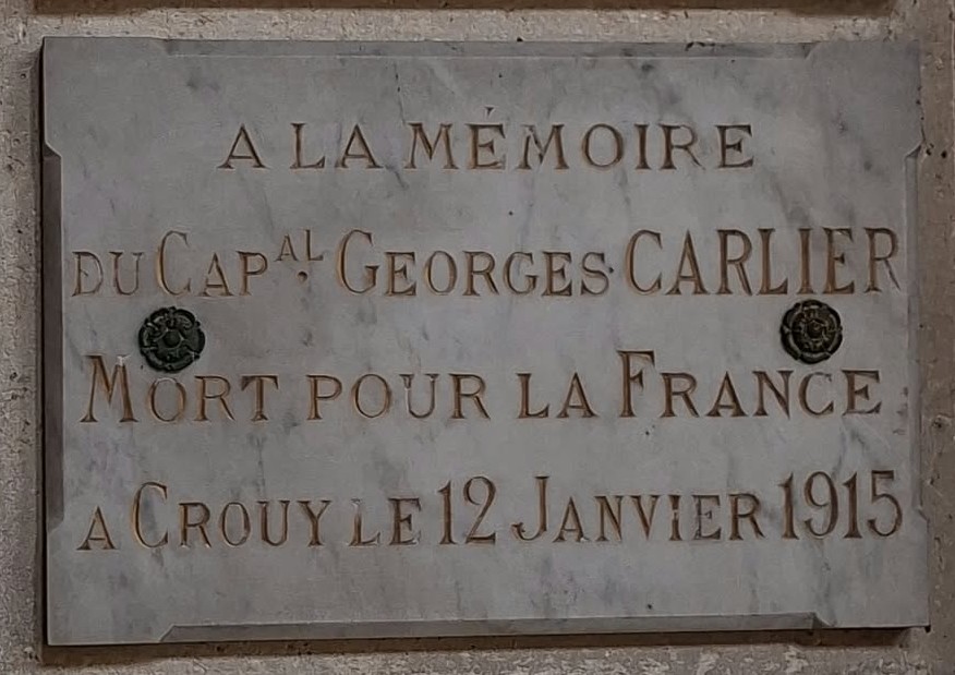 Plaque dans l'Eglise de Crouy (Aisne)