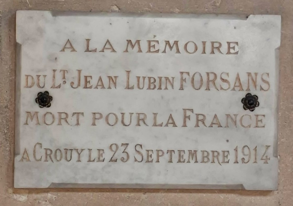 Plaque dans l'Eglise de Crouy (Aisne)