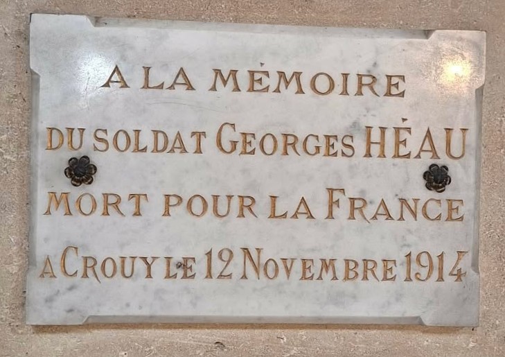 Plaque dans l'Eglise de Crouy (Aisne)