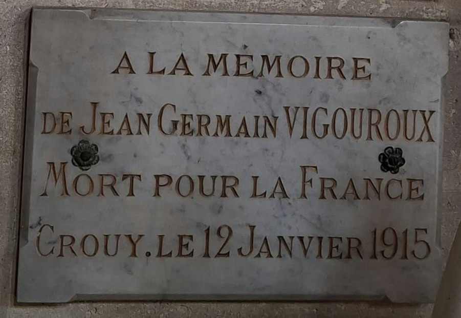 Plaque dans l'Eglise de Crouy (Aisne)