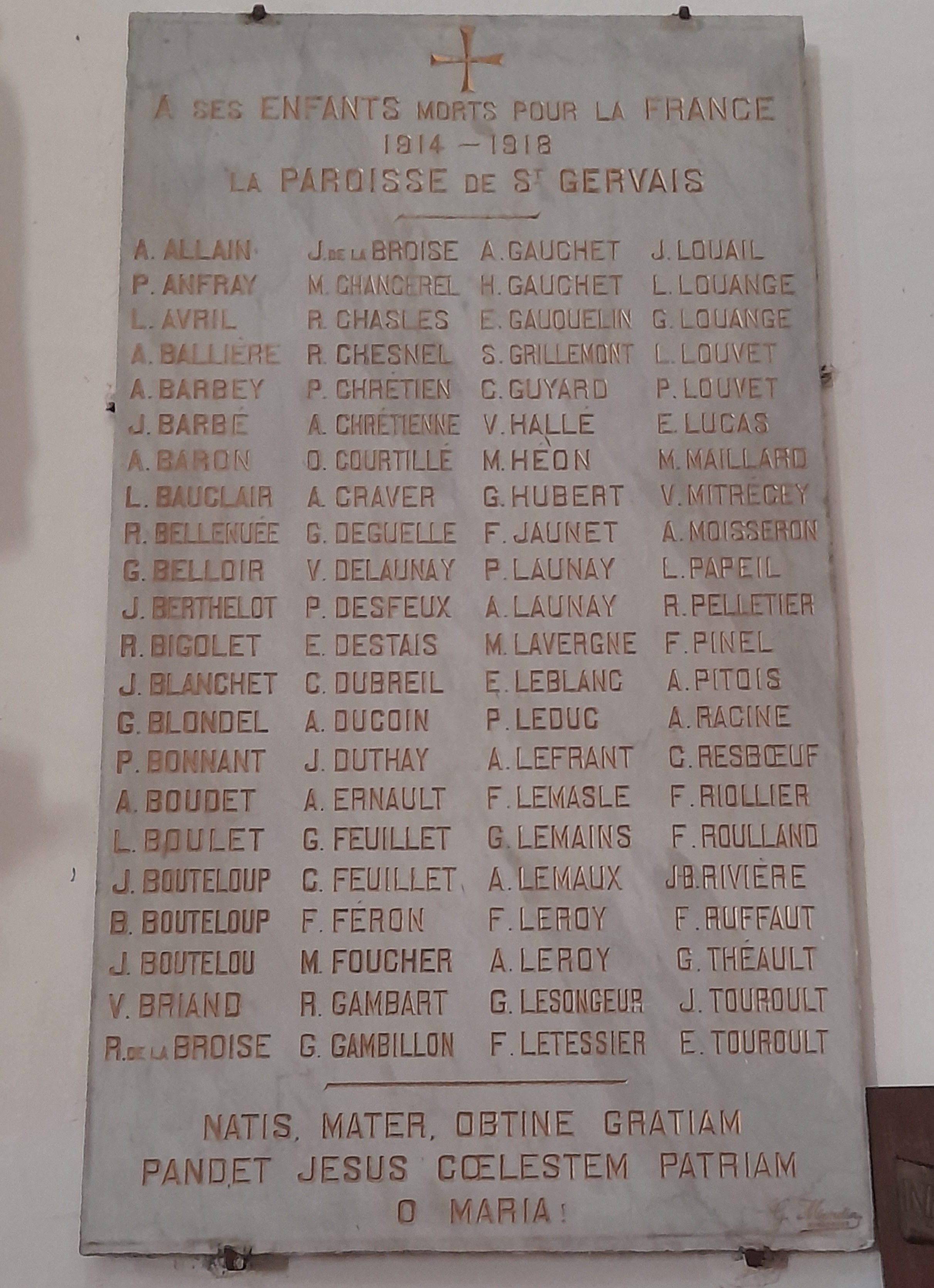 Plaque commémorative Eglise Saint Gervais Avranches (50)