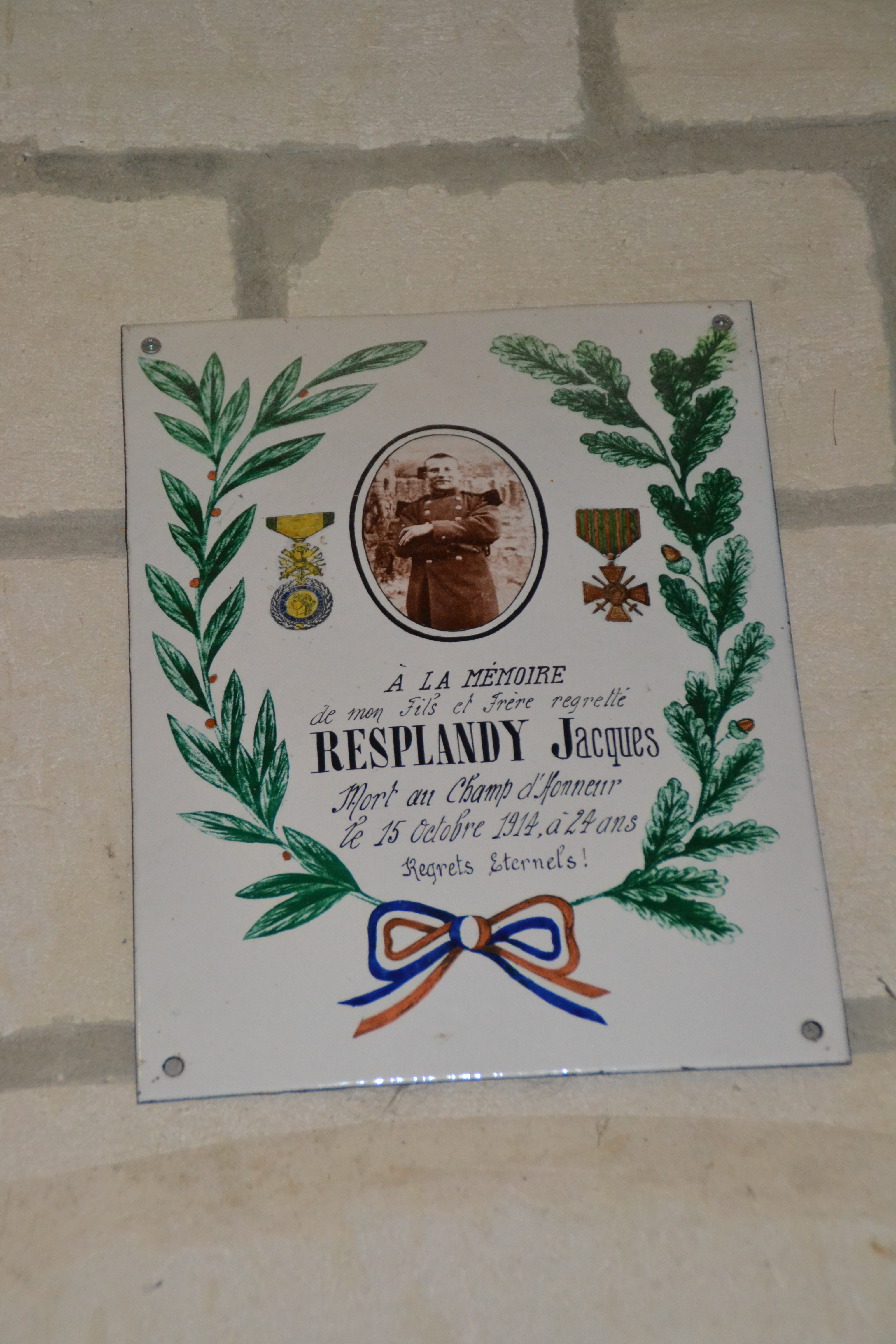 Resplandy Jacques, plaque dans la Chapelle de Cerny en Laonnois