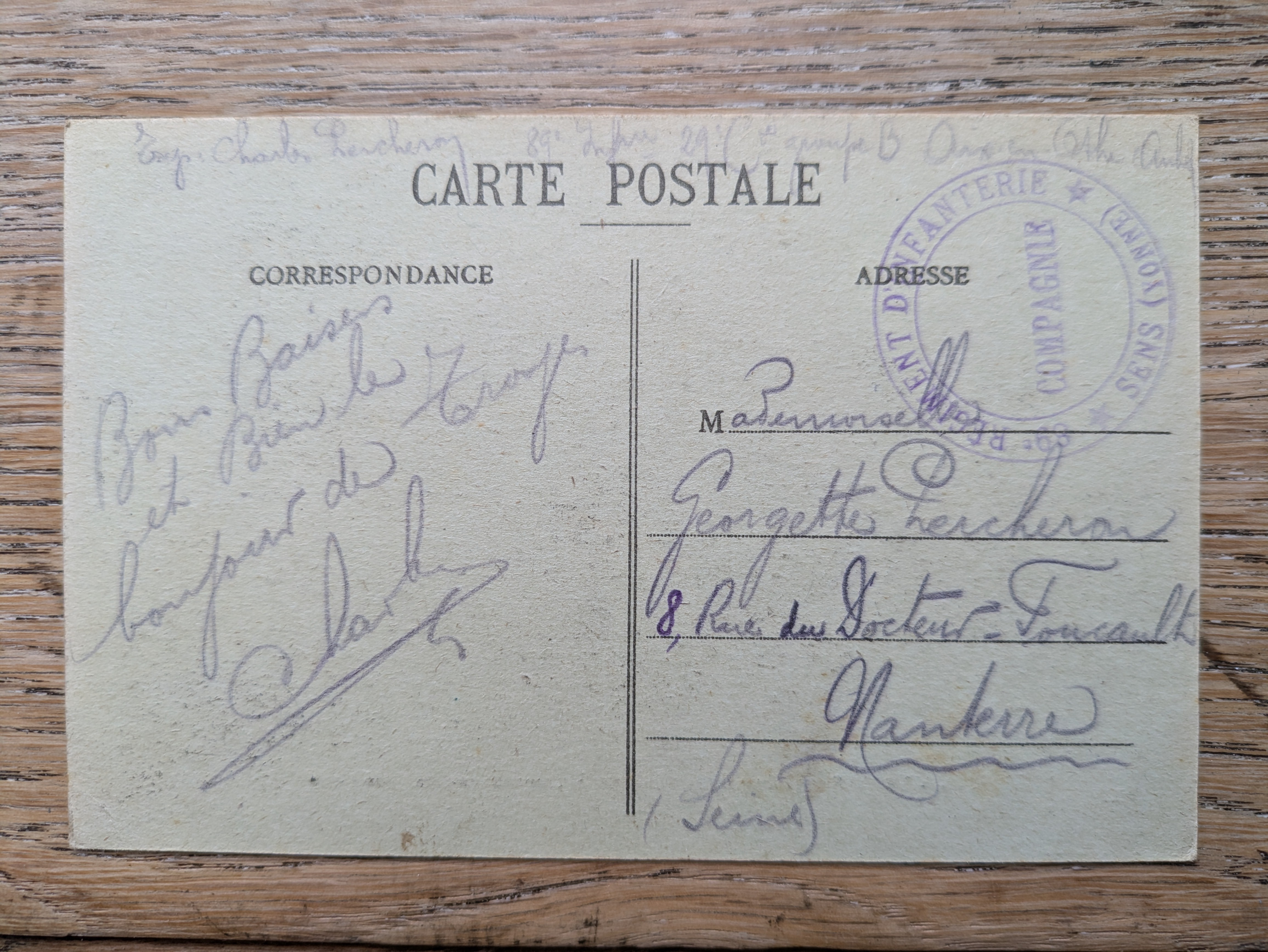 Courrier du poilu PERCHERON Charles Courrier du poilu PERCHERON Charles