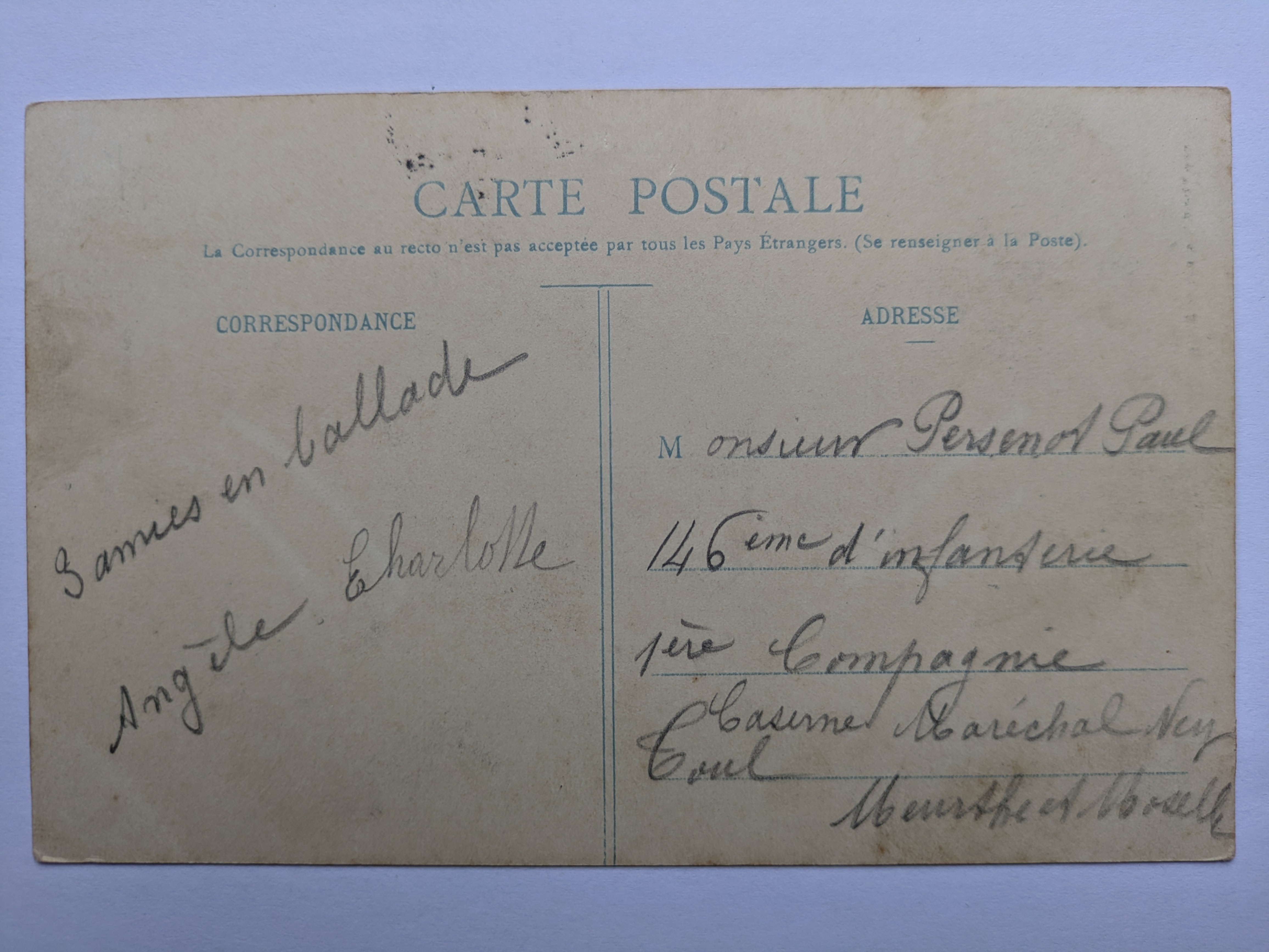 correspondance militaire de Paul PERSENOT