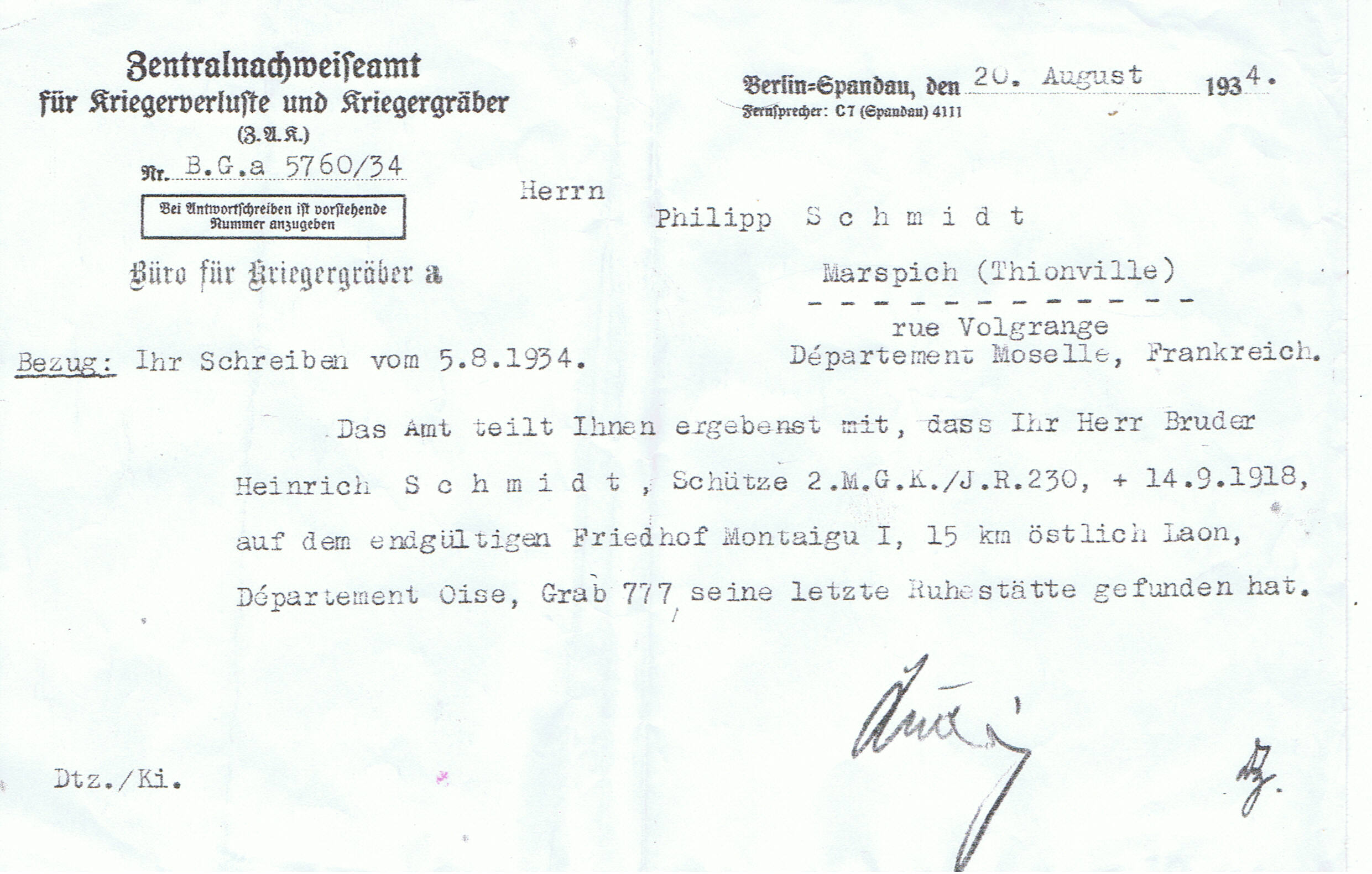 SCHMIDT Heinrich + 14/09/1918 Zentralnachweiseamt