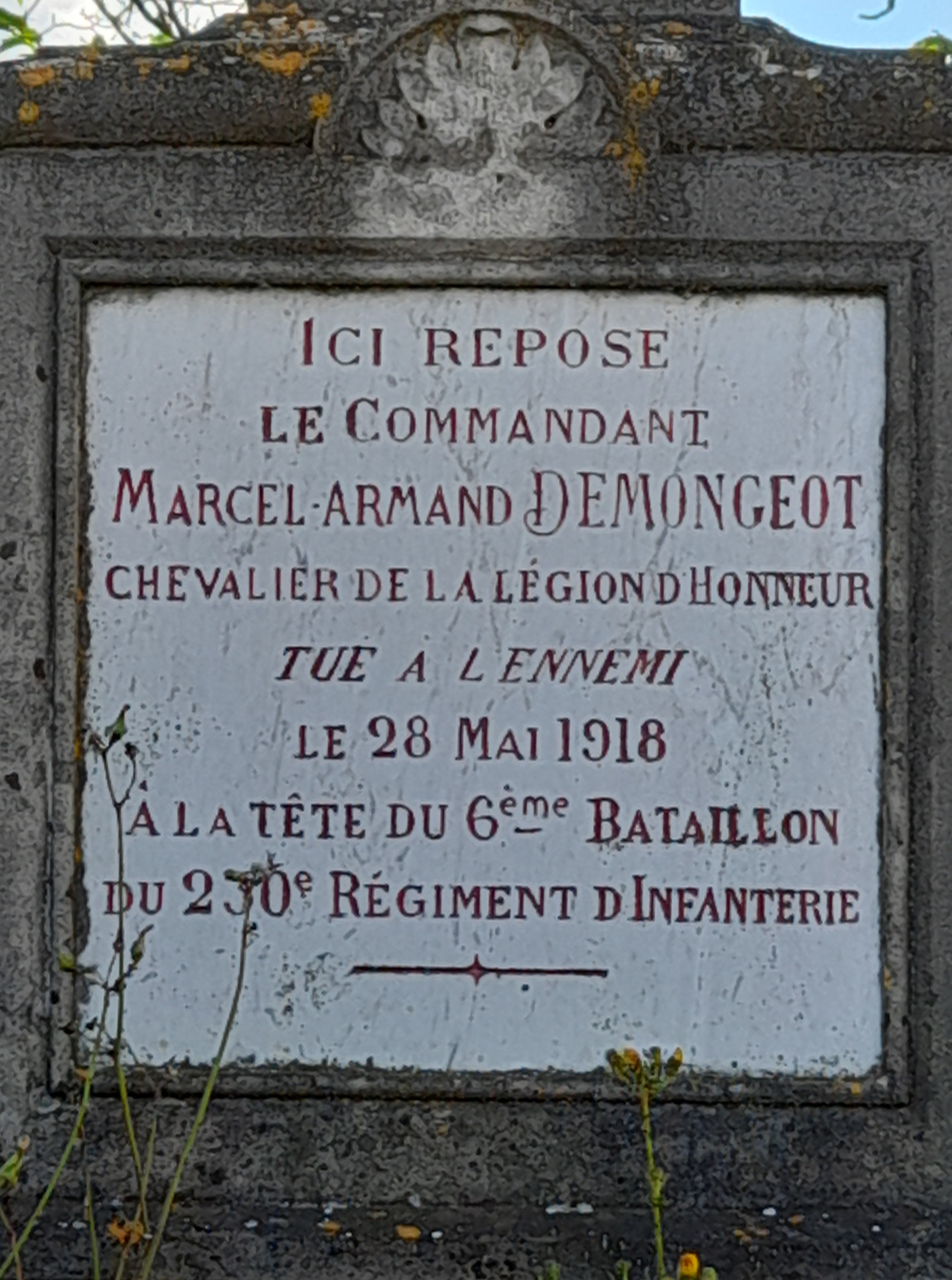 Demongeot Marcel Armand sépulture à Sancy-les-Cheminots (Aisne)