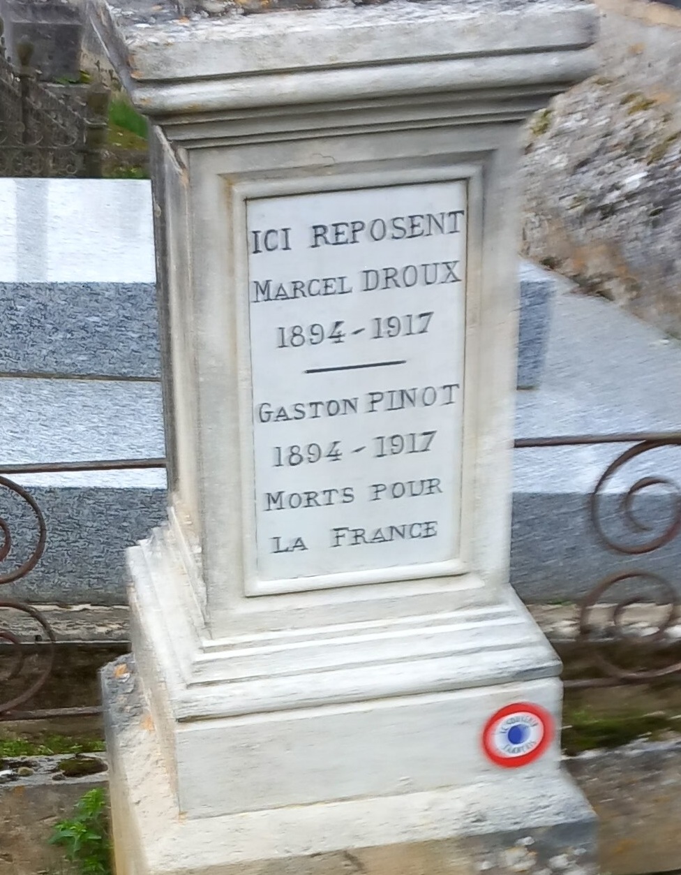 Pinot Gaston Jules Léon sépulture à Septmonts (Aisne)