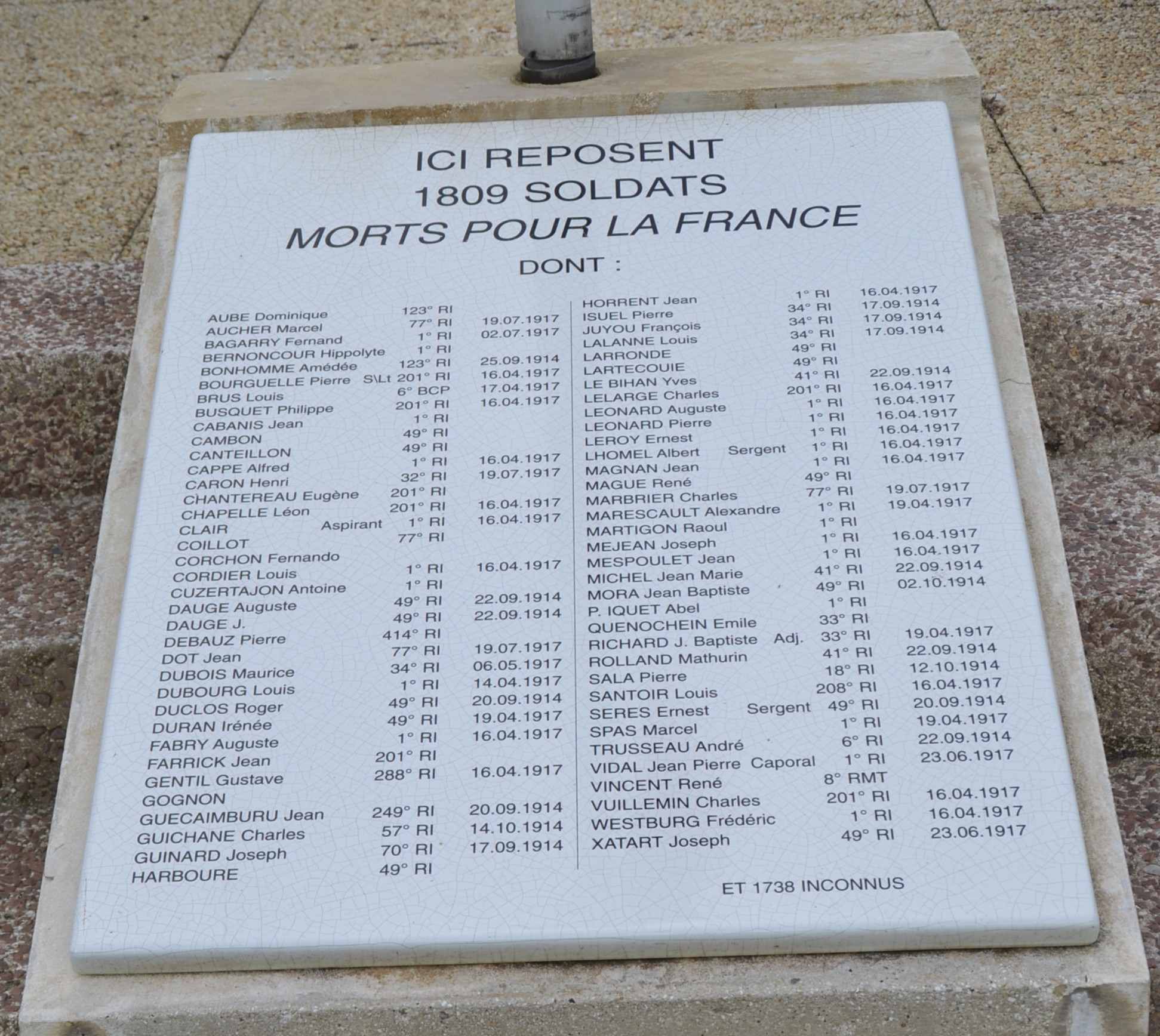 Aube Vincent Dominique sépulture ossuaire à Craonnelle (Aisne)