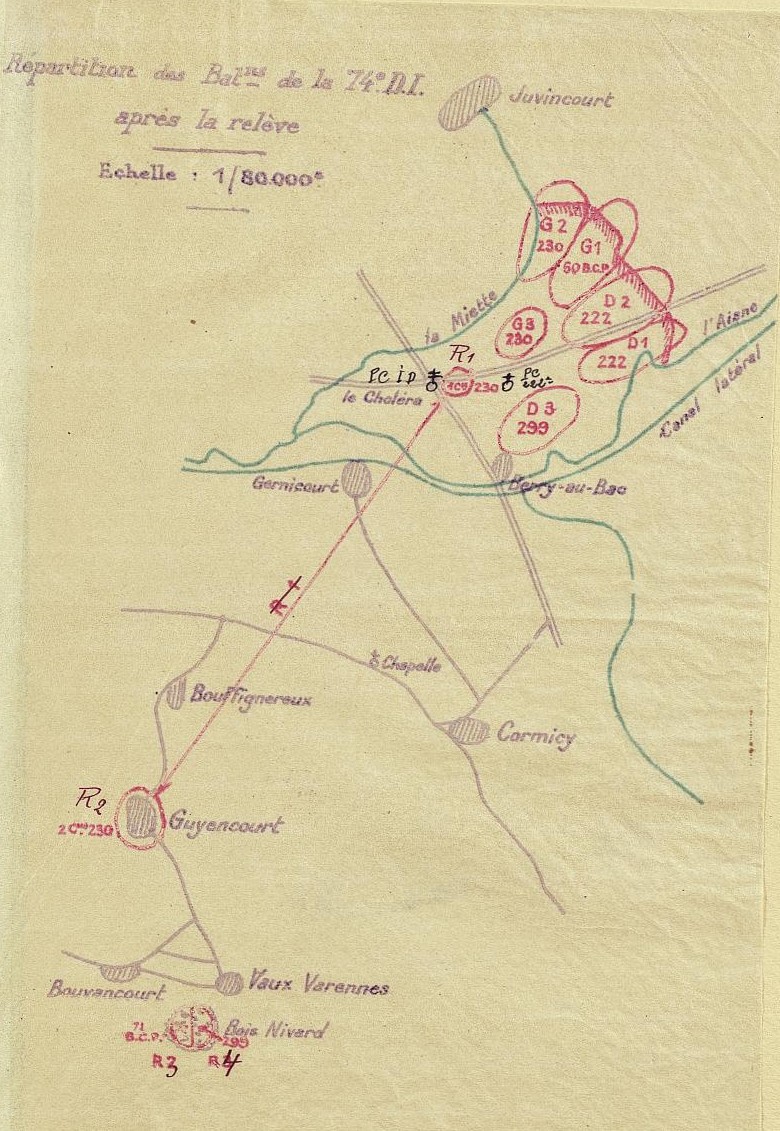 Le 222e régiment d'infanterie à Berry au Bac en juillet 1917