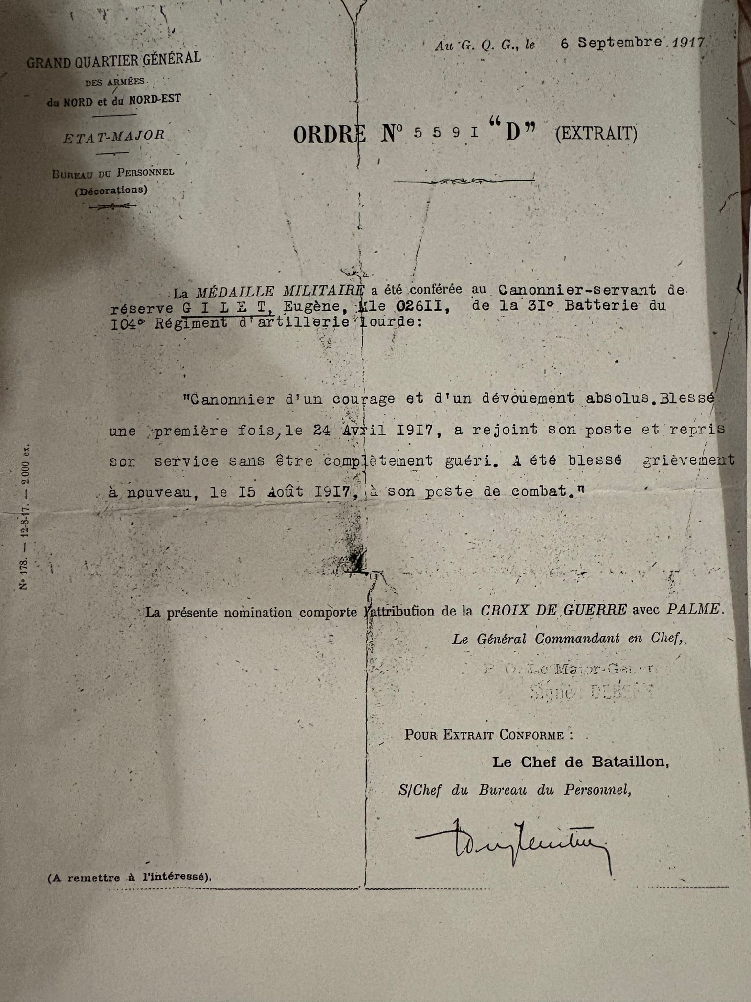 Citation médaille militaire