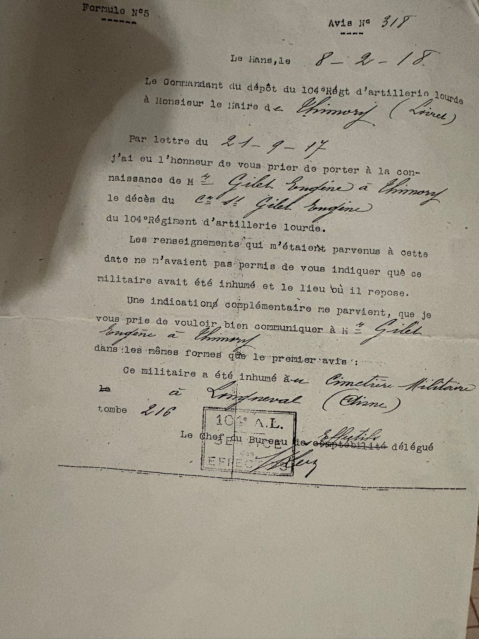 Lettre de décès