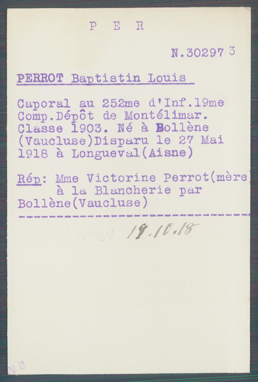 Fiche de demande de renseignements sur Baptistin Perrot
