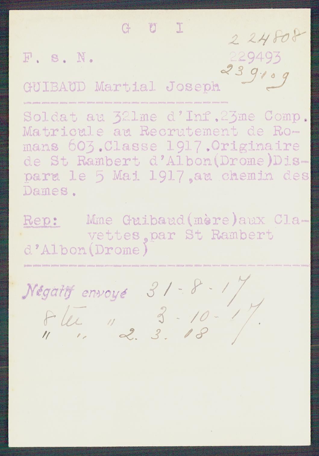 Fiche de demande de renseignements sur Martial Guibaud