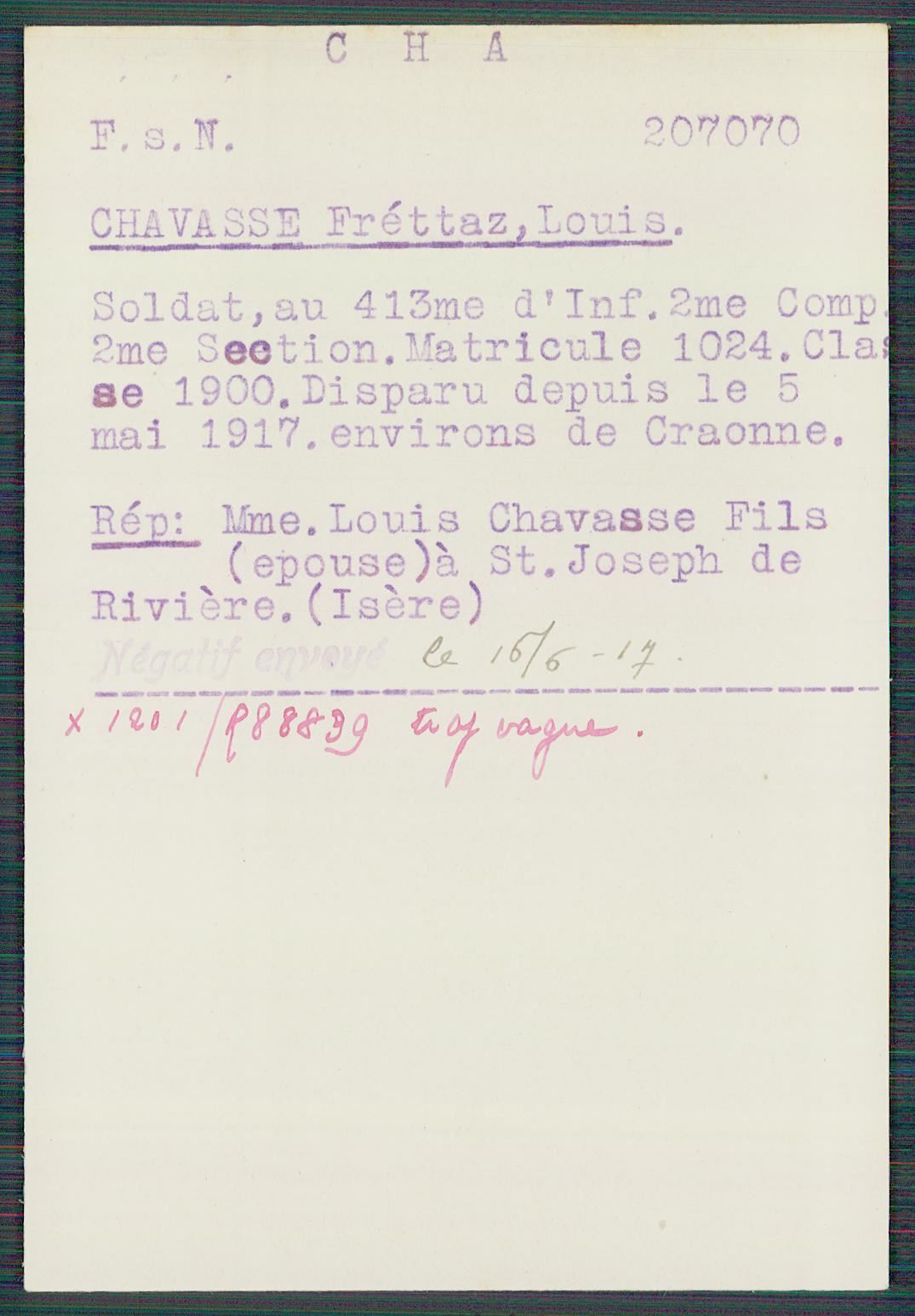 Fiche de demande de renseignements sur Louis Chavasse-Frette