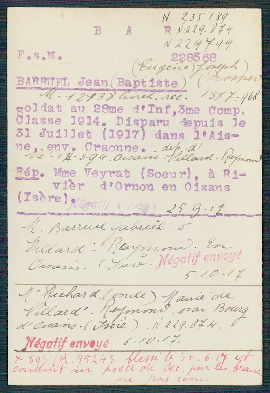 Fiche de demande de renseignements sur Jean Baptiste Barruel