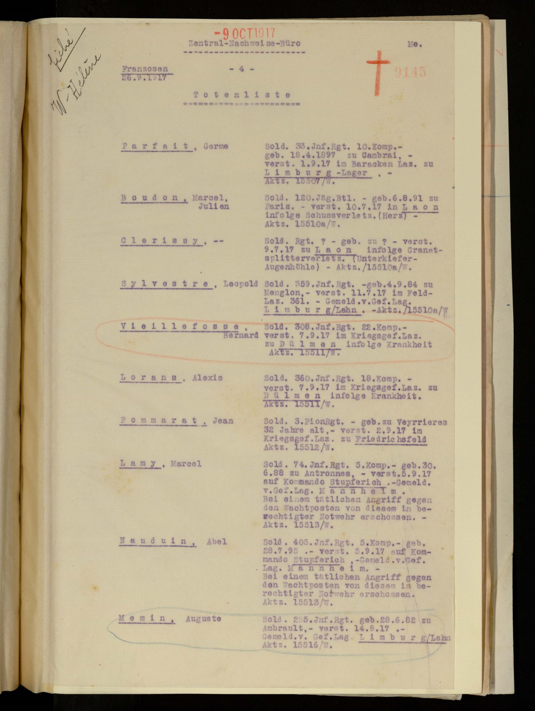 Liste décès prisonniers français dont Léopold Sylvestre