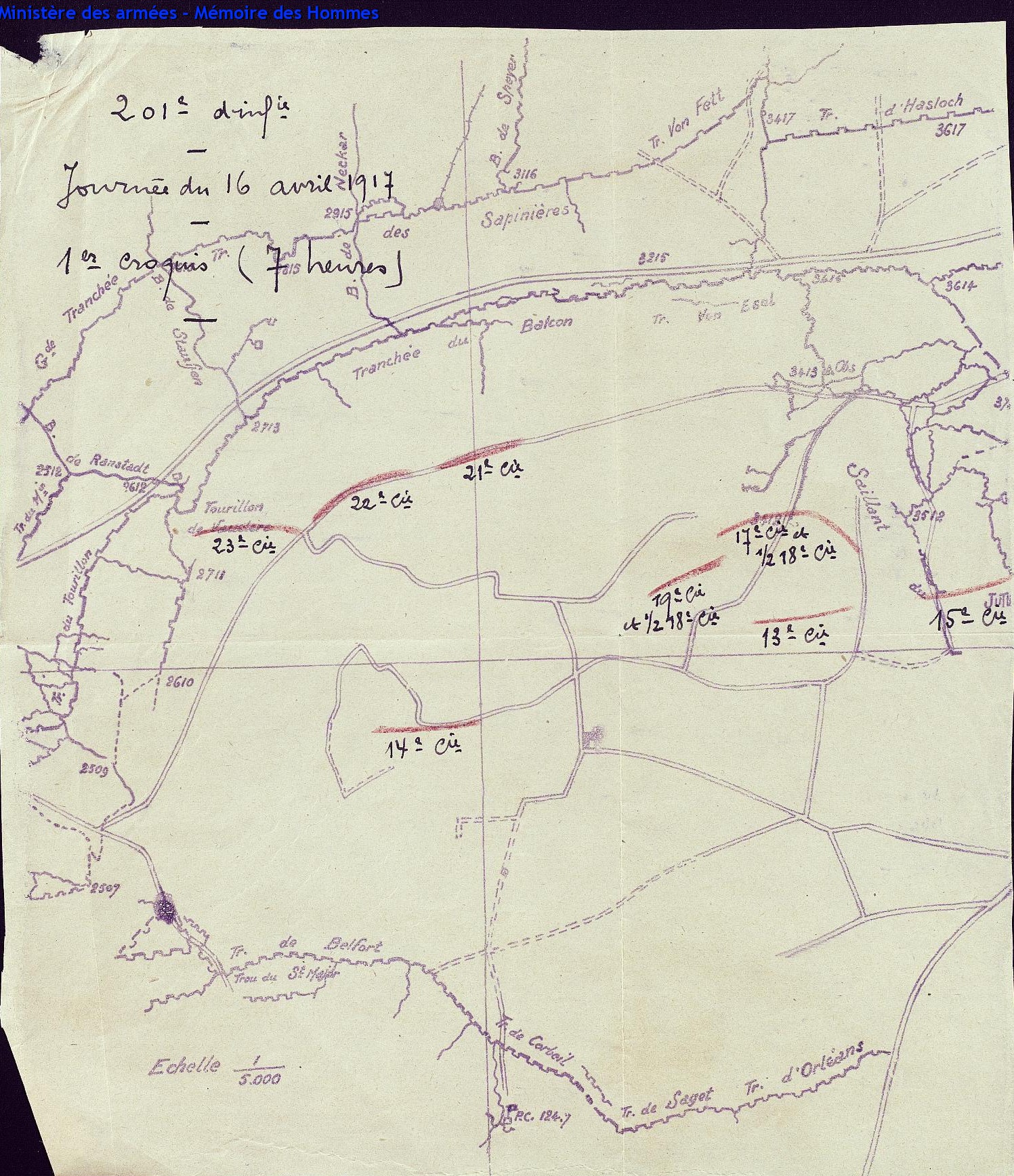 Position du 201e régiment d'infanterie à Craonne le 16 avril 1917