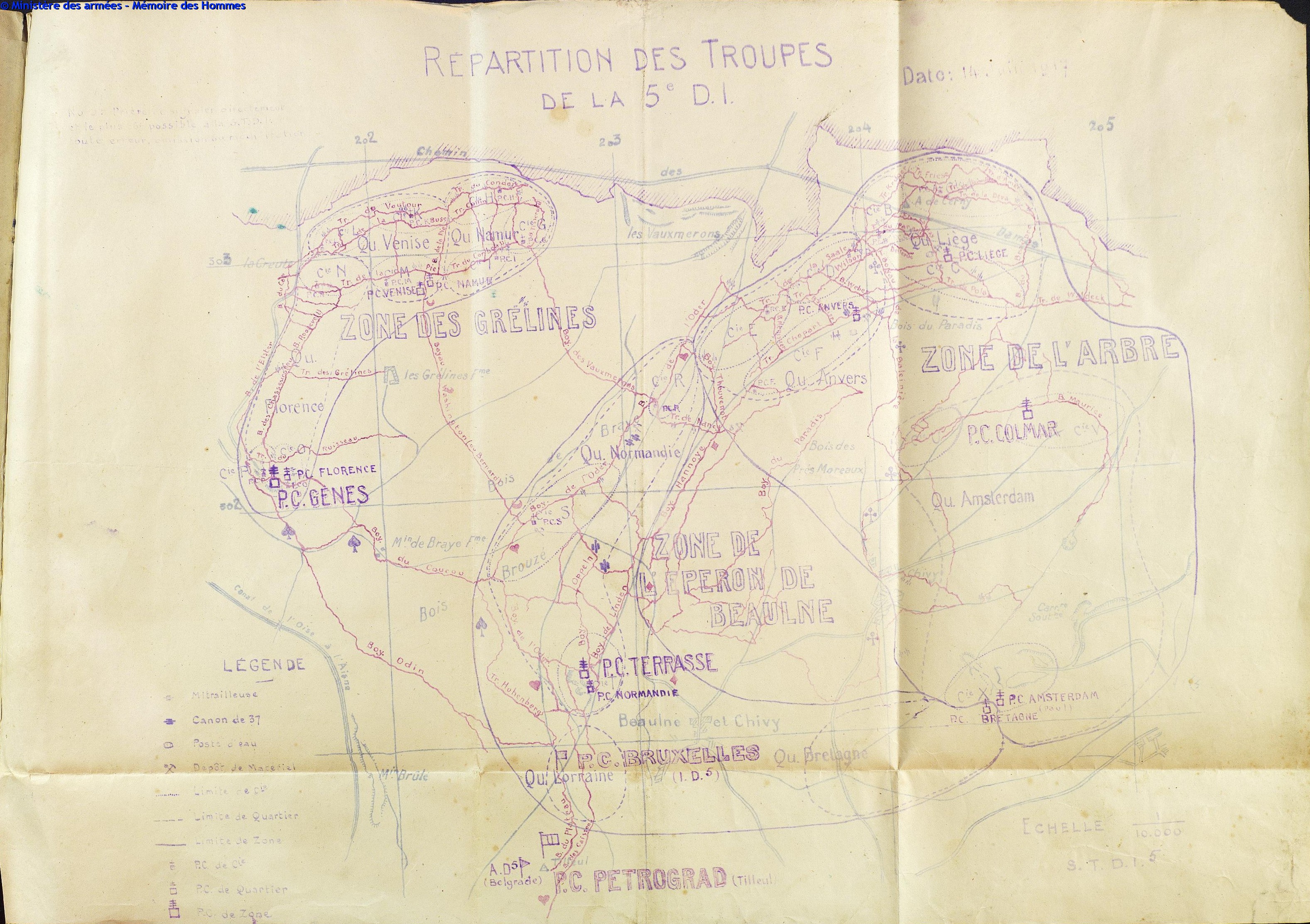 La 5e division d'infanterie dans le secteur Arbre de Cerny - Vauxmerons - Grelines  en juin/juillet 1917