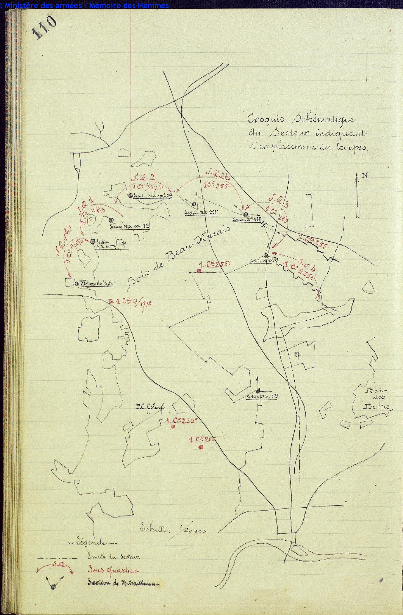 Secteur de Beaumarais - positions du 255e RI en septembre 1915