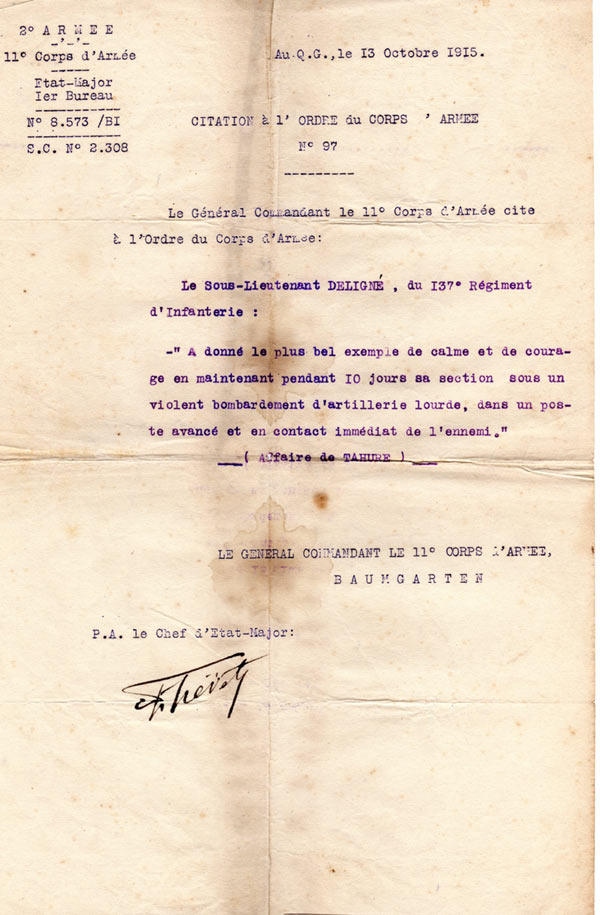 Citation de Louis DELIGNE en 1915