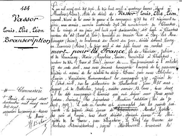 Acte décès - Louis VASSOR