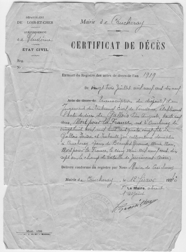 acte décès - GALLOIS Léon