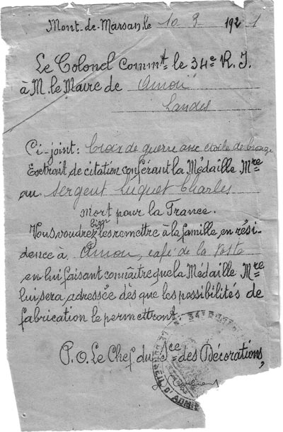 Courrier Croix de Guerre