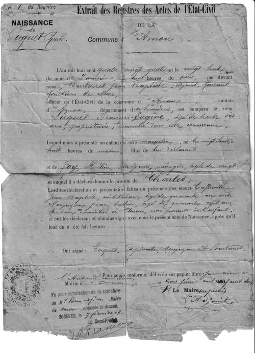 Etat civil, Charles LUQUET