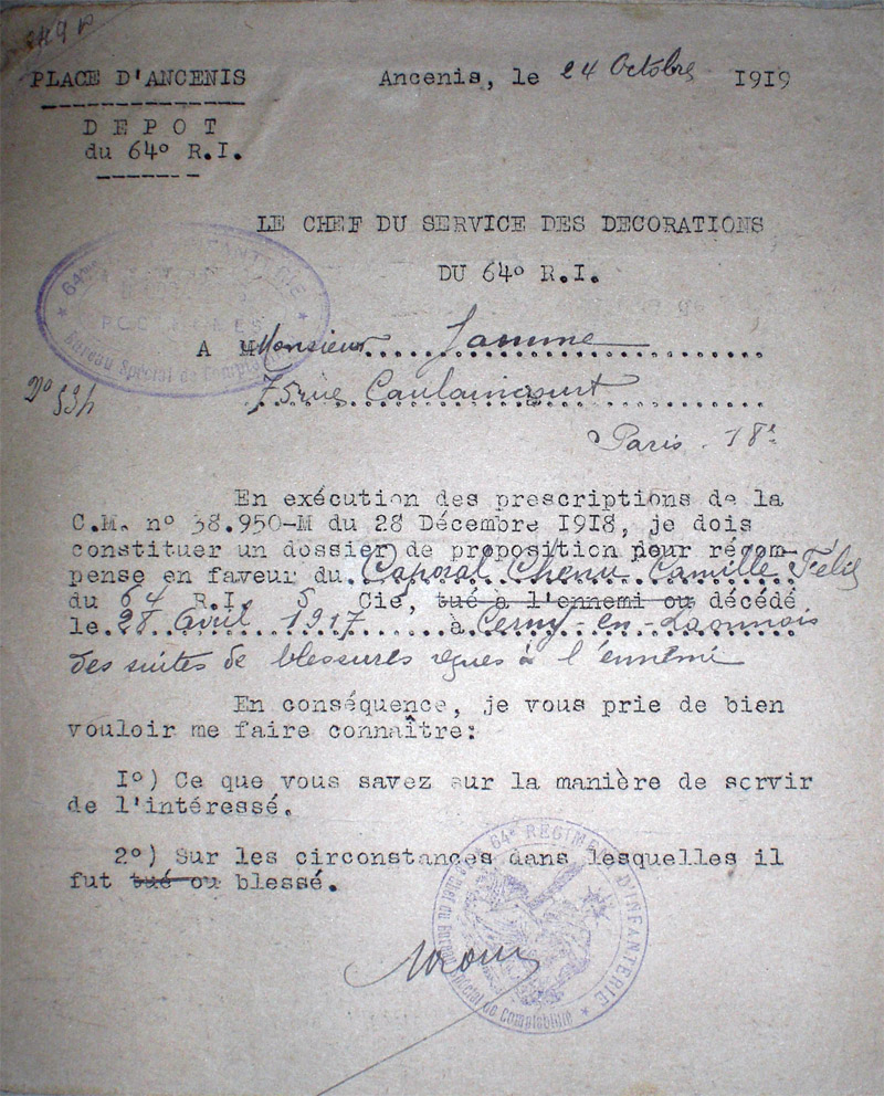 Décès - CHENU Camille