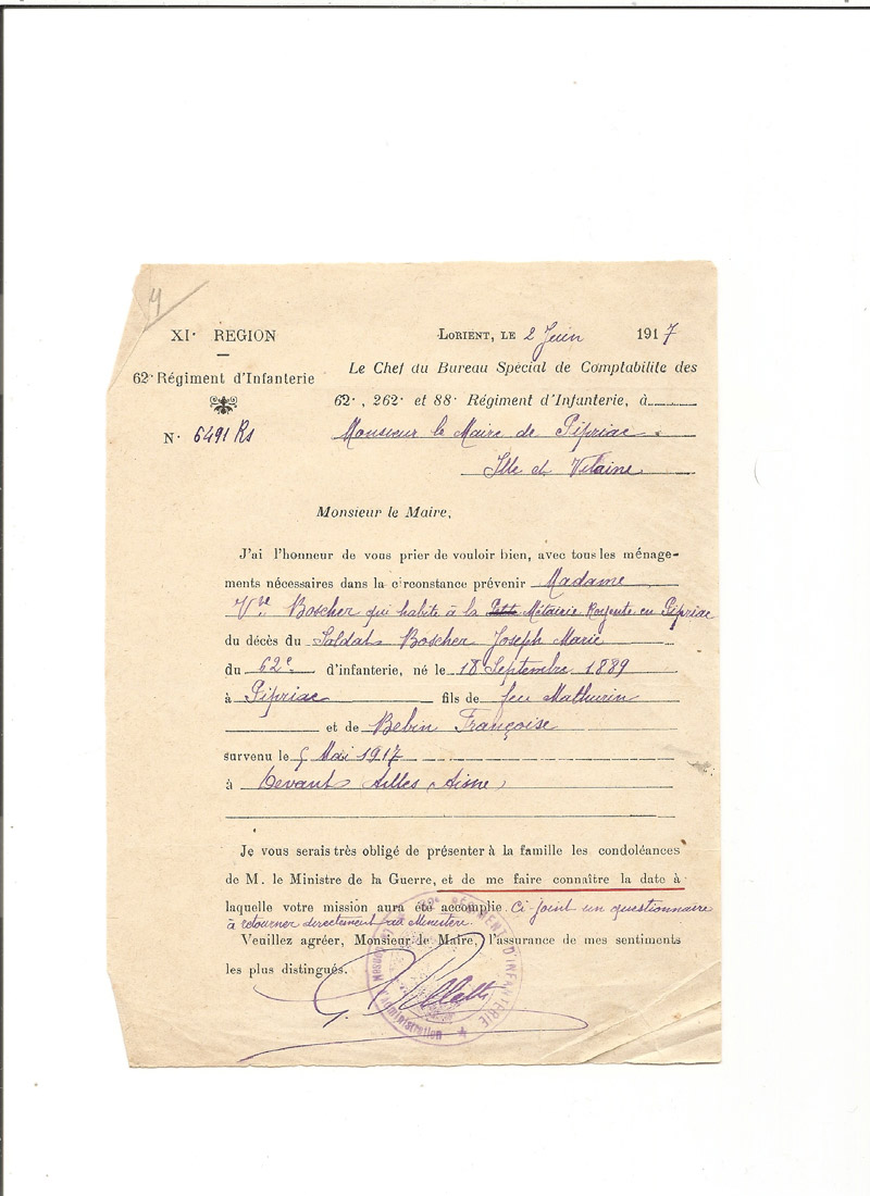 acte reçu en Mairie - Joseph BOSCHER