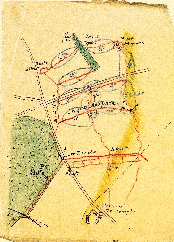Positions départ 110e RI le 16 avril 1917