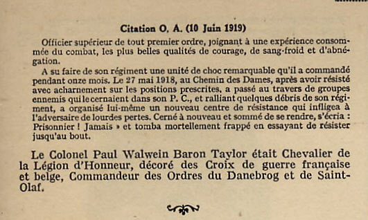 Citation, colonel TAYLOR