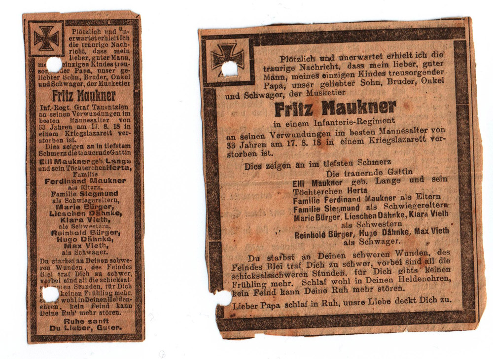 Fritz Mauckner - Todesanzeige