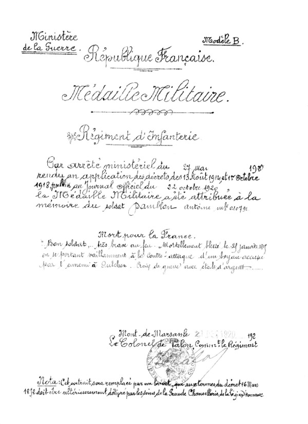 Medaille Militaire - DAMBLON Antoine