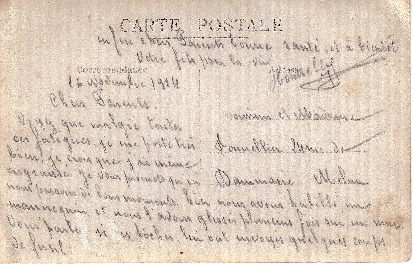 carte postale TONNELLIER Kléber au 31e RI - verso