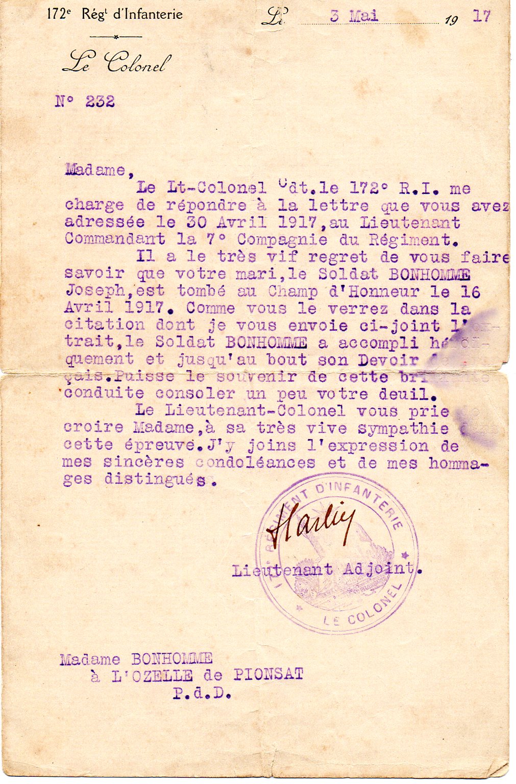 Annonce décès - Joseph BONHOMME