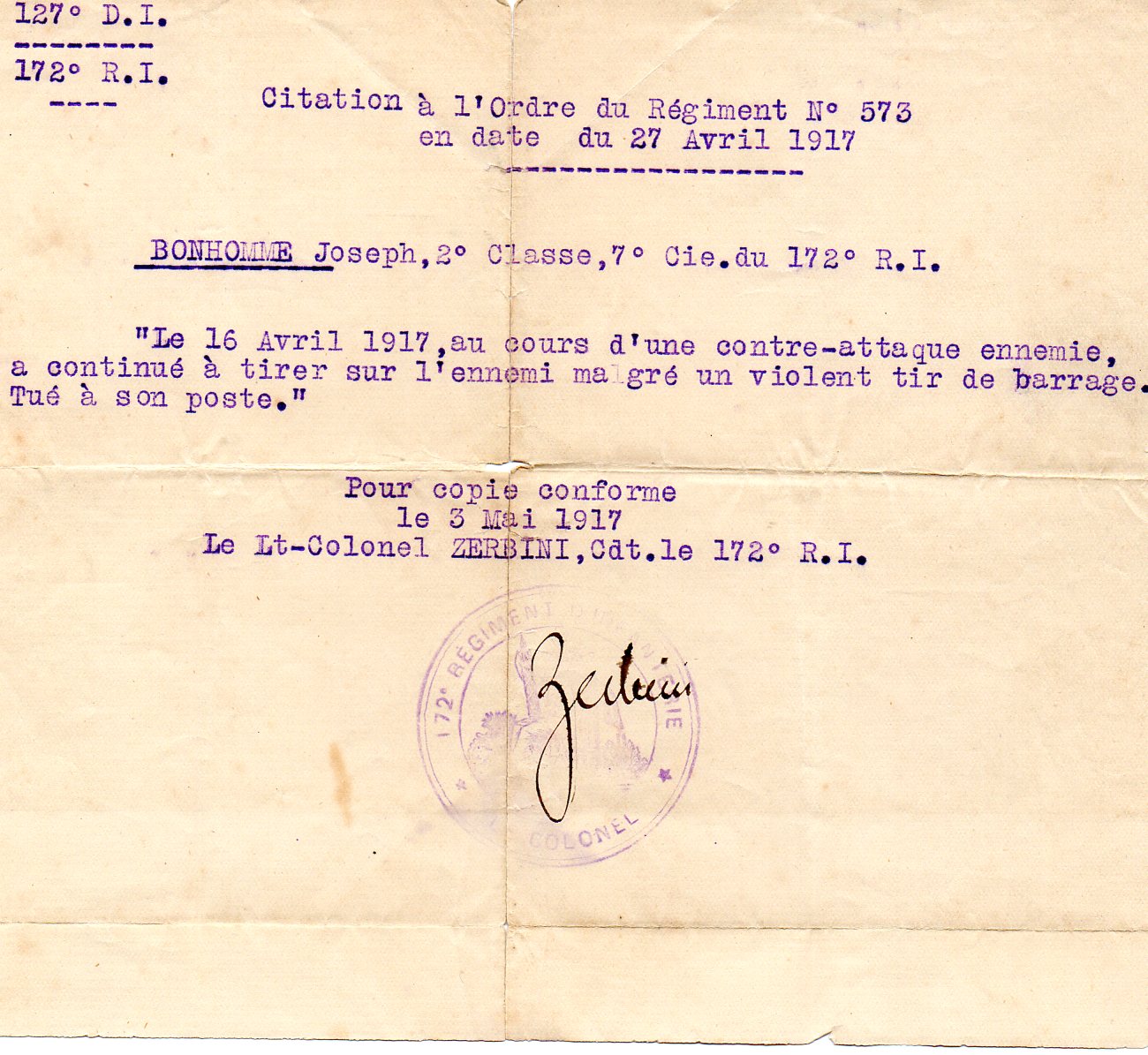 Citation - Joseph BONHOMME