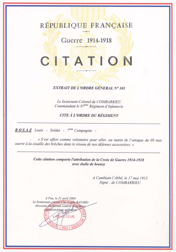 citation, ROSAZ Louis