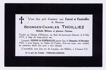 Carte mortuaire, Georges THOILLIEZ