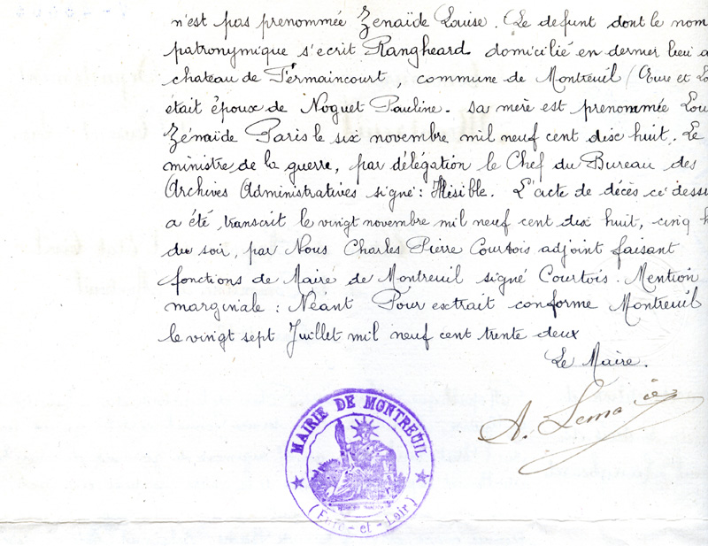 Acte de décés R. RANGHEARD (2/2)