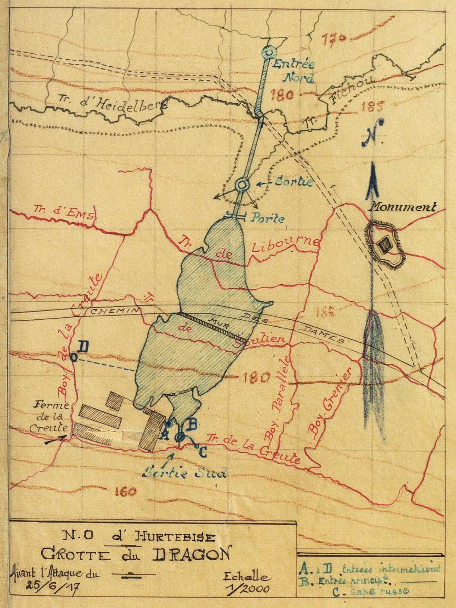 La Drachenhöhle devient la Grotte du Dragon, juin 1917 ©SHD JMO de la 4e compagnie du 31e Btn du 1er Génie (Cie Z).