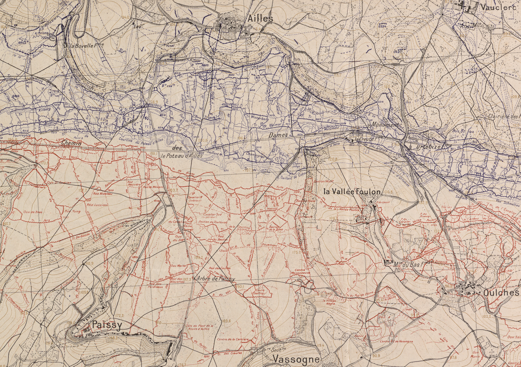 Carte des tranchées du 25 mars 1917 © SHD
