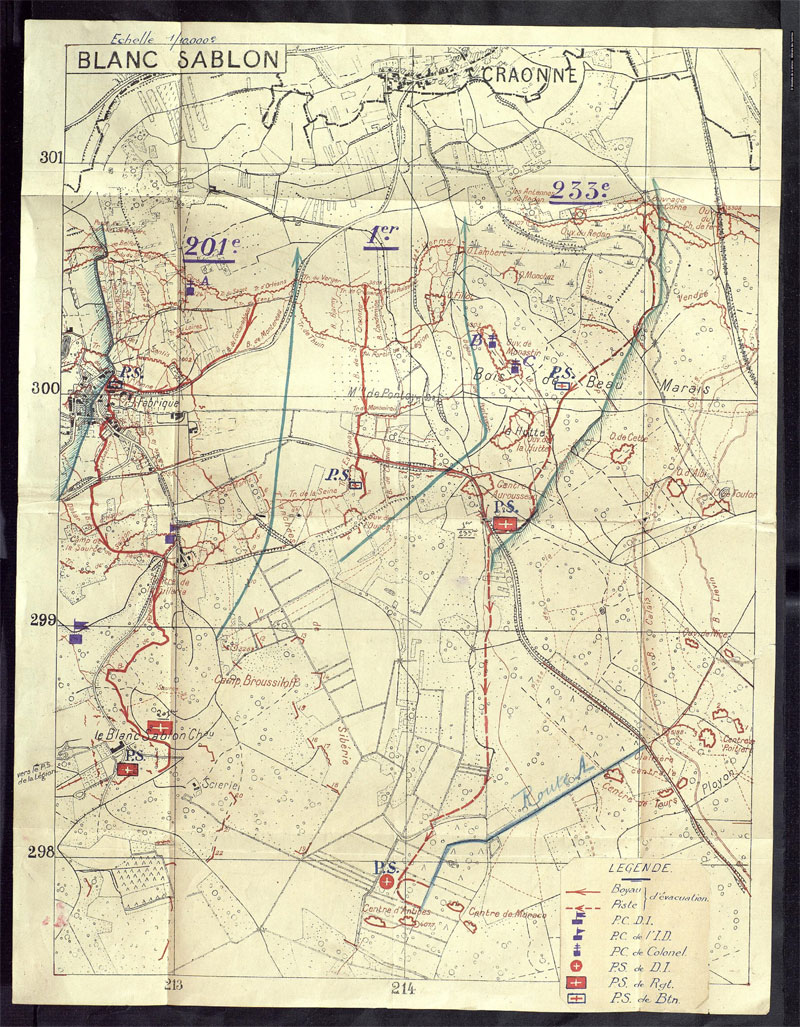 Plan d'évacuation du service de santé de 1ère DI pour l'attaque du 16 avril 1917